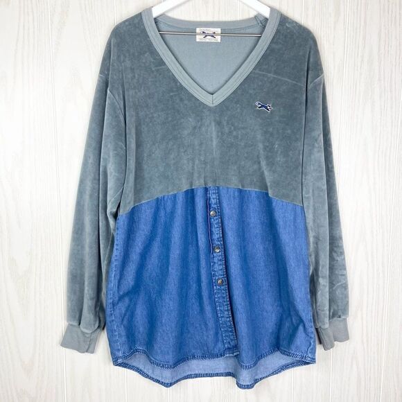 The Fox Velour By JCPenny Women's Gray And Blue Long Sleeve Sweater Size XL - Picture 1 of 5